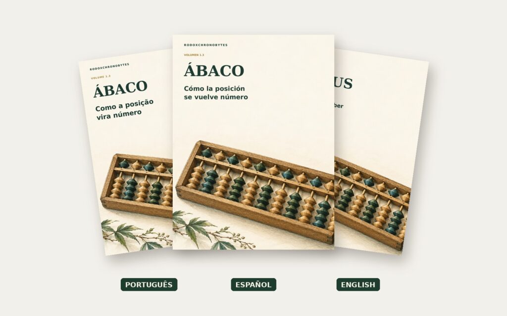 As capas de Ábaco em português, espanhol e inglês