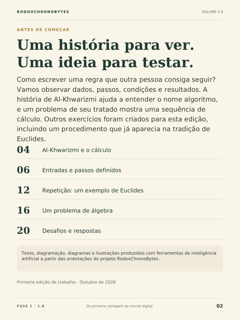 Sumário do ebook Algoritmos, Al-Khwarizmi.
