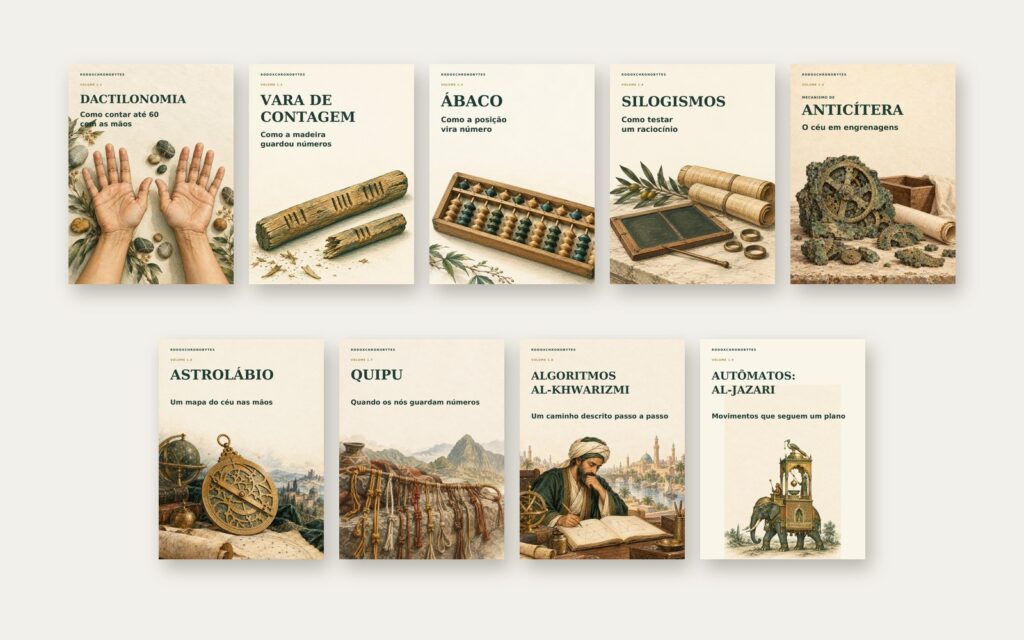 As capas dos 9 ebooks da Coleção Fase 1 do RodoxChronoBytes