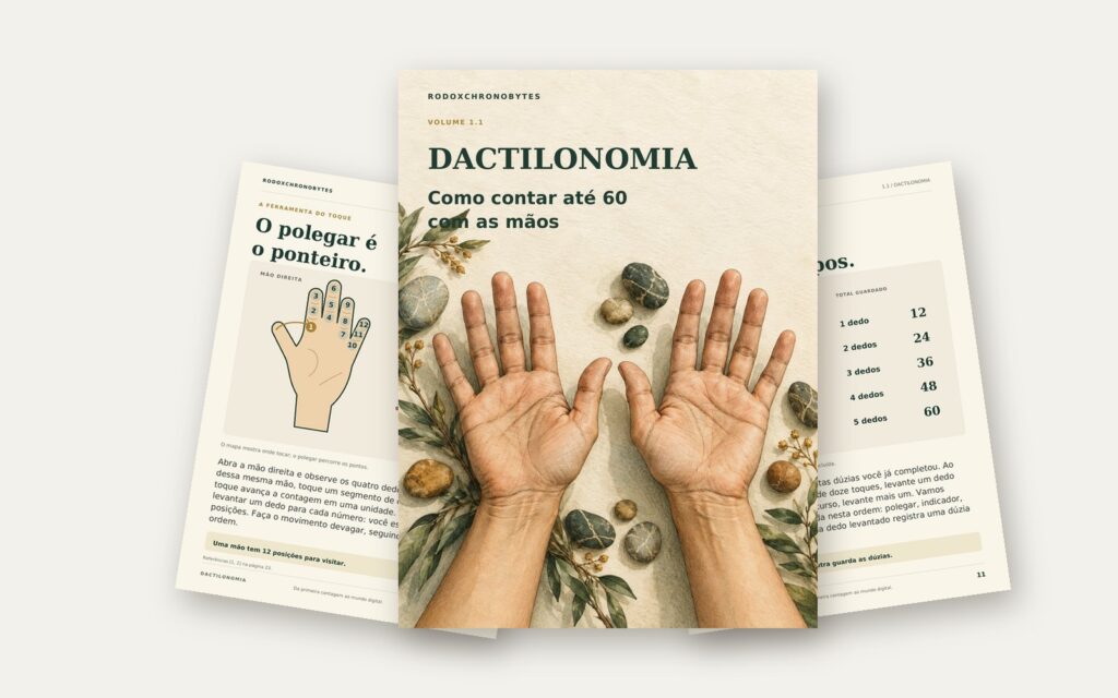 Ebook Dactilonomia: a capa em destaque e duas páginas internas em leque.
