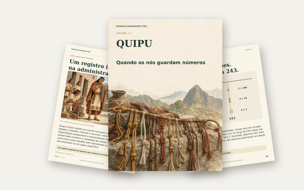 Ebook Quipu: a capa em destaque e duas páginas internas em leque.