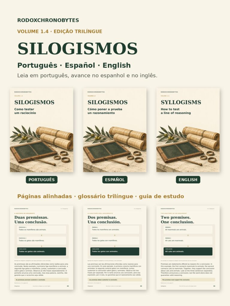 Capa da edição trilíngue de Silogismos, volume 1.4 do RodoxChronoBytes
