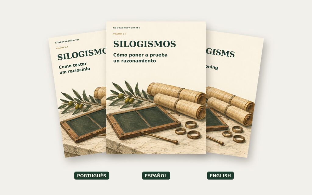 As capas de Silogismos em português, espanhol e inglês