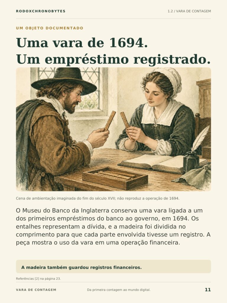 Página do ebook: a vara de 1694 e o empréstimo registrado no Banco da Inglaterra.